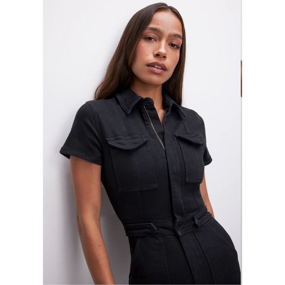 Good American Fit For Success Denim Straight Leg Jumpsuit Black Size 2/ M - Picture 2 of 8